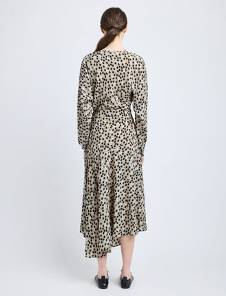 Proenza Schouler Back image of model wearing Alina Dress in Printed Silk Viscose in Sand Multi