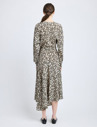 Proenza Schouler Back image of model wearing Alina Dress in Printed Silk Viscose in Sand Multi