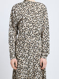Proenza Schouler Detail image of model wearing Alina Dress in Printed Silk Viscose in Sand Multi
