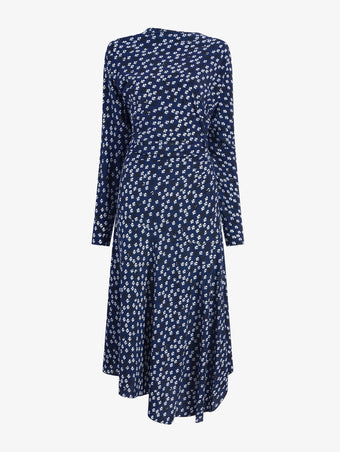Proenza Schouler Still Life image of Alina Dress in Printed Silk Viscose in Navy Multi