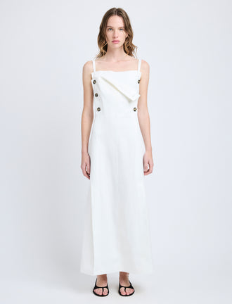 Proenza Schouler Front full length image of model wearing Candice Dress in Linen Viscose in Off White