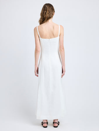 Proenza Schouler Back full length image of model wearing Candice Dress in Linen Viscose in Off White