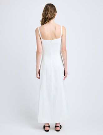 Proenza Schouler Back full length image of model wearing Candice Dress in Linen Viscose in Off White