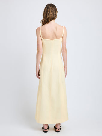 Proenza Schouler Back full length image of model wearing Candice Dress in Linen Viscose in Resin