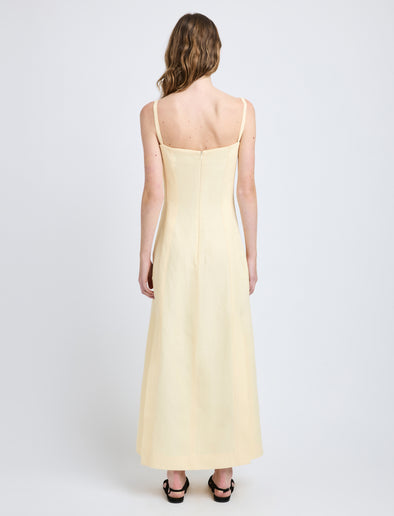 Proenza Schouler Back full length image of model wearing Candice Dress in Linen Viscose in Resin