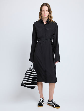 Proenza Schouler Front full length image of model wearing McKenna Dress in Stretch Silk Viscose in Black
