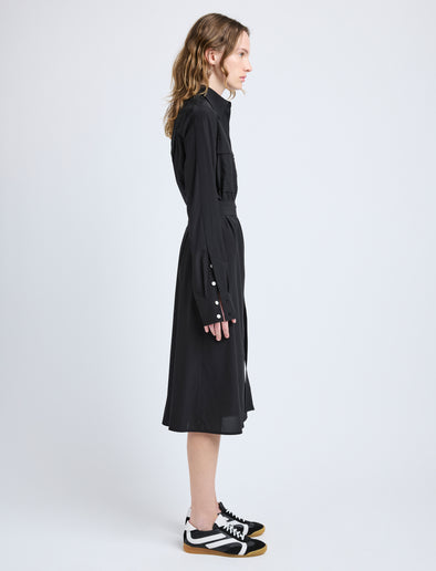 Proenza Schouler Side full length image of model wearing McKenna Dress in Stretch Silk Viscose in Black