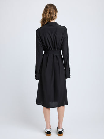 Proenza Schouler Back full length image of model wearing McKenna Dress in Stretch Silk Viscose in Black
