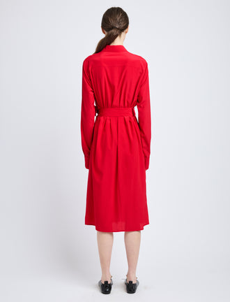 Proenza Schouler Back full length image of model wearing McKenna Dress in Stretch Silk Viscose in Red