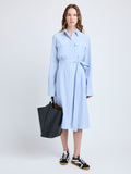 Proenza Schouler Front full length image of model wearing McKenna Dress in Stretch Silk Viscose in Pale Blue