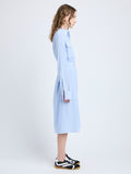 Proenza Schouler Side full length image of model wearing McKenna Dress in Stretch Silk Viscose in Pale Blue