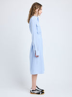 Proenza Schouler Side full length image of model wearing McKenna Dress in Stretch Silk Viscose in Pale Blue