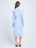 Proenza Schouler Back full length image of model wearing McKenna Dress in Stretch Silk Viscose in Pale Blue