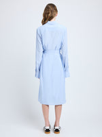 Proenza Schouler Back full length image of model wearing McKenna Dress in Stretch Silk Viscose in Pale Blue