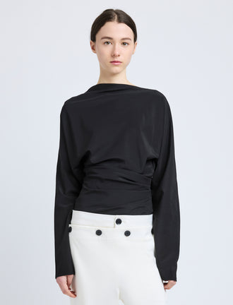Proenza Schouler Front cropped image of model wearing Keegan Top in Stretch Silk Viscose in Black