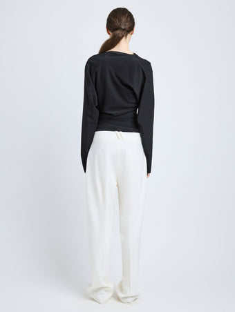 Proenza Schouler Back full length image of model wearing Keegan Top in Stretch Silk Viscose in Black