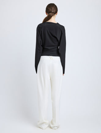 Proenza Schouler Back full length image of model wearing Keegan Top in Stretch Silk Viscose in Black