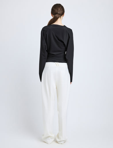 Proenza Schouler Back full length image of model wearing Keegan Top in Stretch Silk Viscose in Black