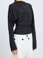 Proenza Schouler Detail image of model wearing Keegan Top in Stretch Silk Viscose in Black