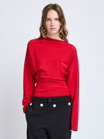 Proenza Schouler Front cropped image of model wearing Keegan Top in Stretch Silk Viscose in Red