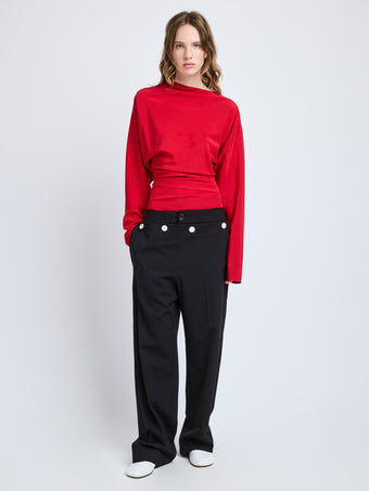 Proenza Schouler Front image of model wearing Keegan Top in Stretch Silk Viscose in Red