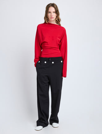 Proenza Schouler Front image of model wearing Keegan Top in Stretch Silk Viscose in Red