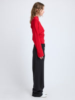 Proenza Schouler Side image of model wearing Keegan Top in Stretch Silk Viscose in Red
