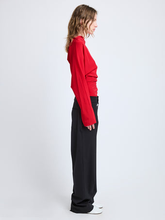 Proenza Schouler Side image of model wearing Keegan Top in Stretch Silk Viscose in Red