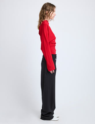 Proenza Schouler Side image of model wearing Keegan Top in Stretch Silk Viscose in Red