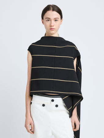 Proenza Schouler Front cropped image of model wearing Sutton Top in Stripe Bi-Stretch Viscose in Black Multi