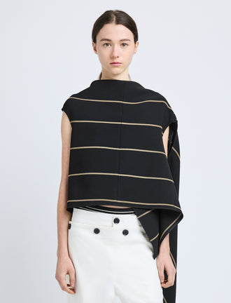 Proenza Schouler Front cropped image of model wearing Sutton Top in Stripe Bi-Stretch Viscose in Black Multi