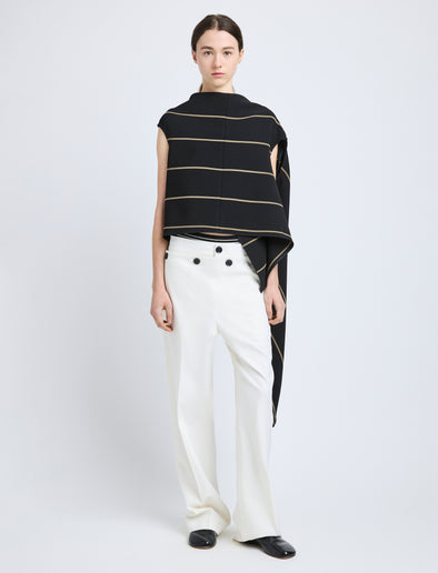 Proenza Schouler Front full length image of model wearing Sutton Top in Stripe Bi-Stretch Viscose in Black Multi
