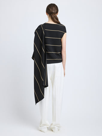 Proenza Schouler Back full length image of model wearing Sutton Top in Stripe Bi-Stretch Viscose in Black Multi