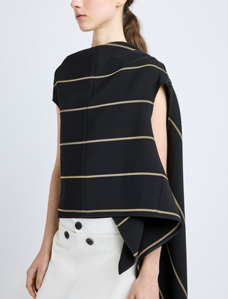 Proenza Schouler Detail image of model wearing Sutton Top in Stripe Bi-Stretch Viscose in Black Multi