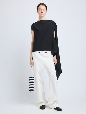 Proenza Schouler Front full length image of model wearing Ondine Top in Stretch Silk Viscose in Black