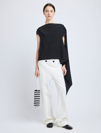 Proenza Schouler Front full length image of model wearing Ondine Top in Stretch Silk Viscose in Black