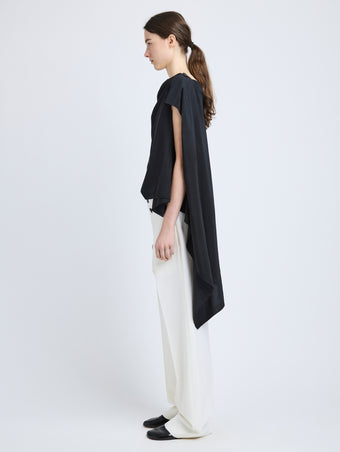 Proenza Schouler Side full length image of model wearing Ondine Top in Stretch Silk Viscose in Black