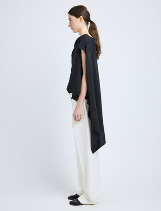 Proenza Schouler Side full length image of model wearing Ondine Top in Stretch Silk Viscose in Black