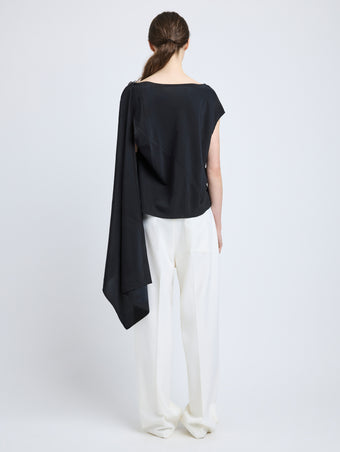 Proenza Schouler Back full length image of model wearing Ondine Top in Stretch Silk Viscose in Black