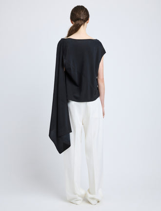 Proenza Schouler Back full length image of model wearing Ondine Top in Stretch Silk Viscose in Black