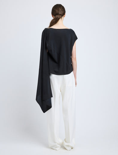 Proenza Schouler Back full length image of model wearing Ondine Top in Stretch Silk Viscose in Black