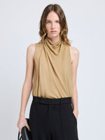 Proenza Schouler Front cropped image of model wearing Sage Top in Crepe Jersey in Khaki