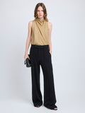 Proenza Schouler Front full length image of model wearing Sage Top in Crepe Jersey in Khaki