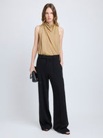 Proenza Schouler Front full length image of model wearing Sage Top in Crepe Jersey in Khaki