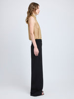 Proenza Schouler Side full length image of model wearing Sage Top in Crepe Jersey in Khaki