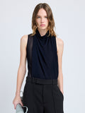 Proenza Schouler Front cropped image of model wearing Sage Top in Crepe Jersey in Midnight