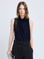 Proenza Schouler Front cropped image of model wearing Sage Top in Crepe Jersey in Midnight