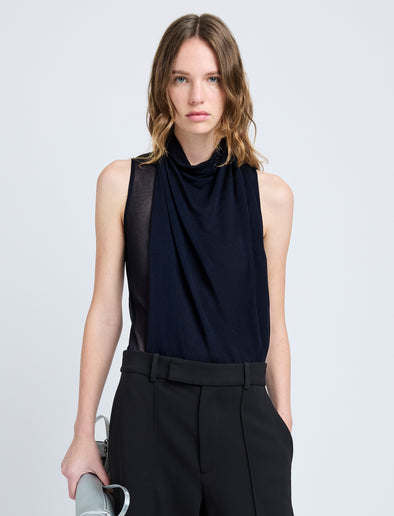 Proenza Schouler Front cropped image of model wearing Sage Top in Crepe Jersey in Midnight
