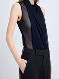 Proenza Schouler Detail image of model wearing Sage Top in Crepe Jersey in Midnight