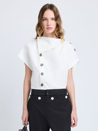 Proenza Schouler Front cropped image of model wearing Zion Top in Linen Viscose in Off White